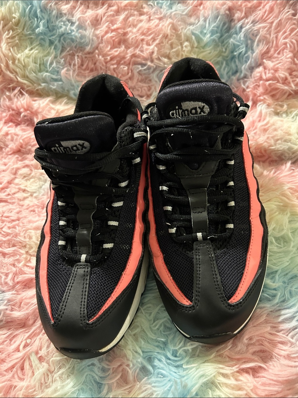 Nike AirMax Black and Coral Running Sneakers Size 7Y